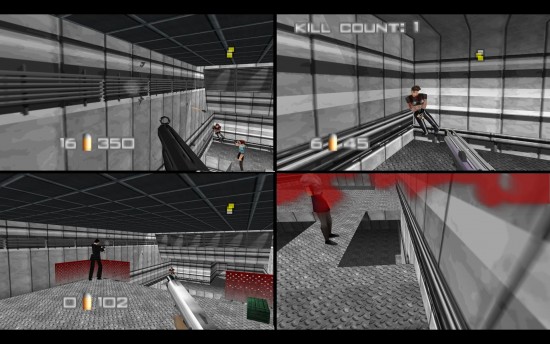 Tela dividida em quatro no multiplayer de "Goldeneye 007" da Rare para Nintendo 64 (Foto: Reprodução)