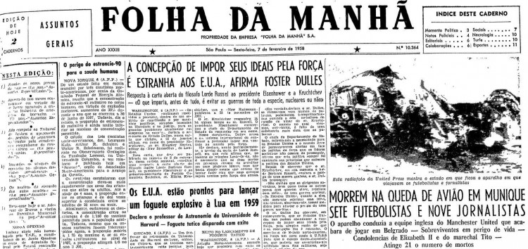 Primeira página da Folha da Manhã de 7 de fevereiro de 1959 (Foto: Folhapress)